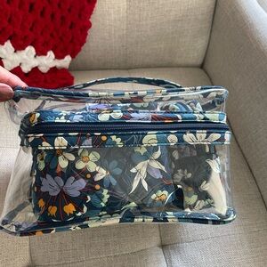 Vera Bradley Blue and White Floral Cosmetic Bag set with Durable Fabric